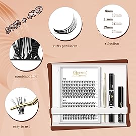 QUEWEL Lash Clusters Kit, 240 Pcs Lash Clusters 30D+40D DIY Lash Extensions Kit with Applicator Tool, Bond and Seal Super Hold, Glue Remover Easy to Apply at Home(30D+40D D MIX8-14)