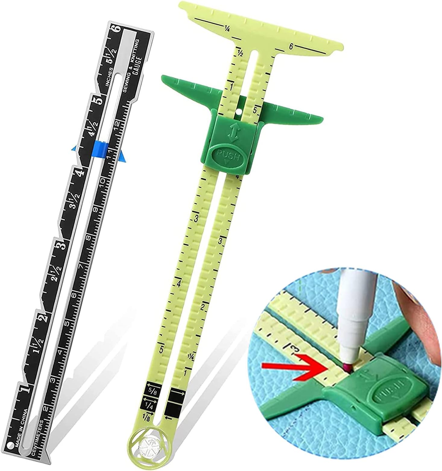 YEQIN 5-in-1 Nähwerkzeug | Schieblehre, Zirkel, Saummaß | Für Nähen & Basteln, 5 Zoll