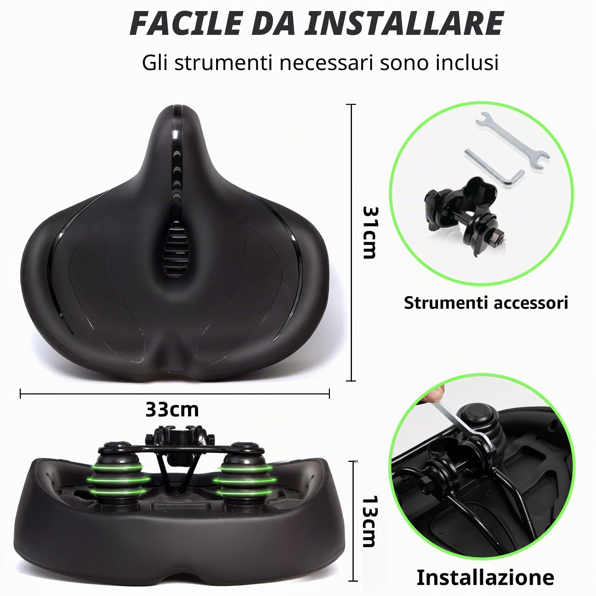 CDYWD Extra larga Sella Bici Comoda Uomo e Donna, Imbottitura Morbido, Con Schienale, Antiprostata, Traspirante, Ergonomica Sedile Bici, Sellino Bici per Biciclette da MTB, City Bike, Ebike, Cyclette