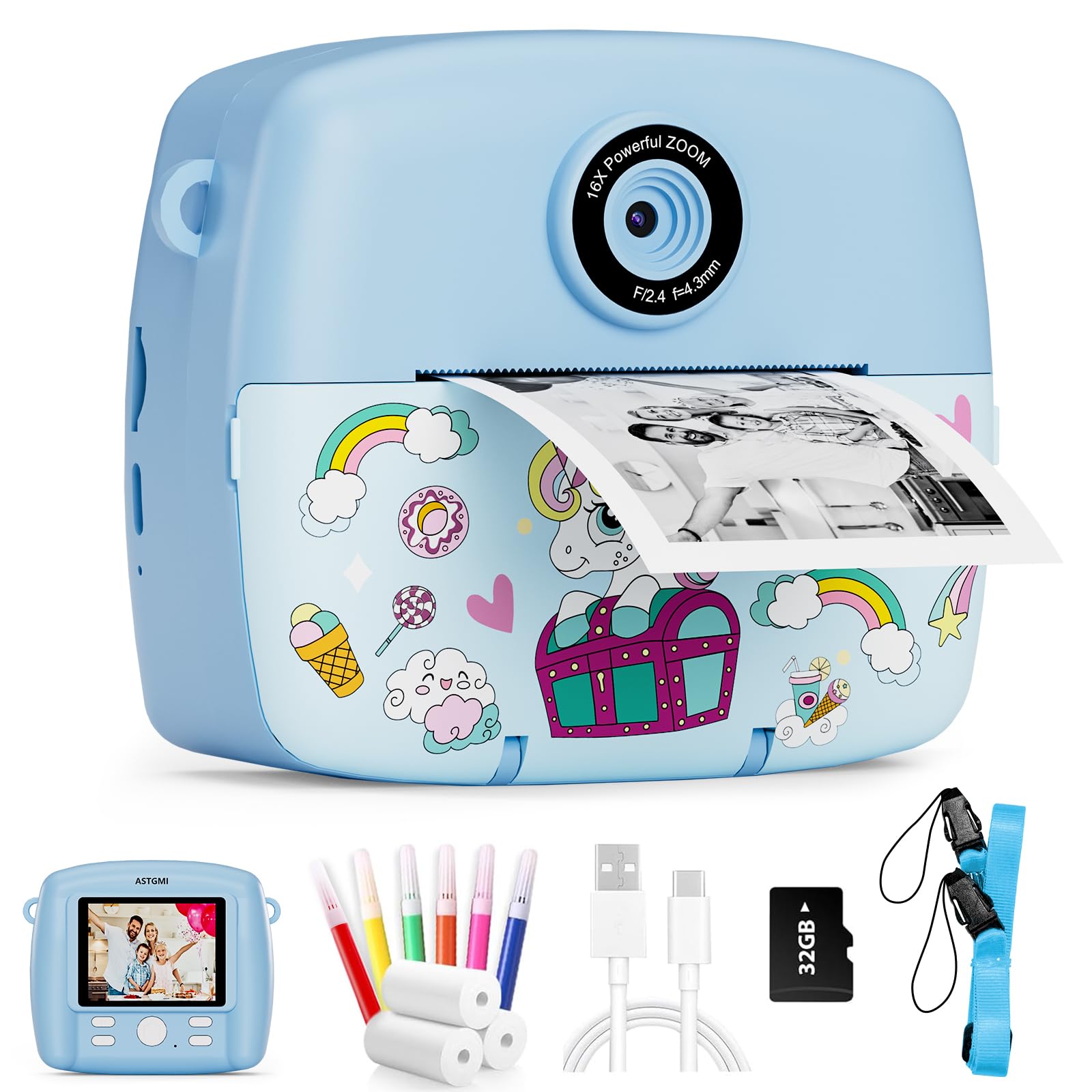 Sofortbildkamera Kinder,Kinderkamera Kompaktkameras 1080P HD Sofortdruck von Fotos,Geburtstagsgeschenk Weihnachten Geschenk Spielzeug ab 3 4 5 6 8 7 9 10 11 Jahre Mädchen Jungen 3 Rollen Fotopapier