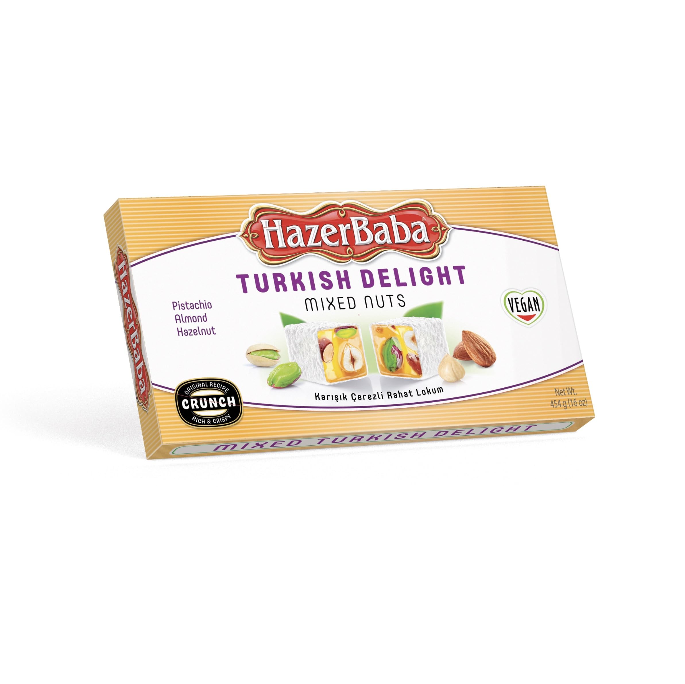 Hazer Baba Turkish Delight Candy, Mixed Nuts & Vanilla Flavored, Gourmet Snack Box, Traditional, Vegan Snack, Turkish Lokum, Sweets, Loukumi, Delicias Turcas, Halal, Kosher, 16oz (454g)