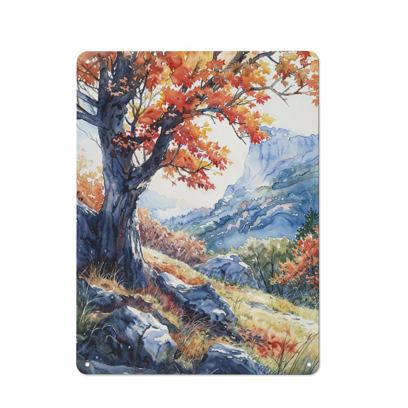 Junmoney Solitary Autumn Metal Plaque 40X30cm With For Garage Wall, Retro Decor, For Themed Interiors In Garages And Workshops