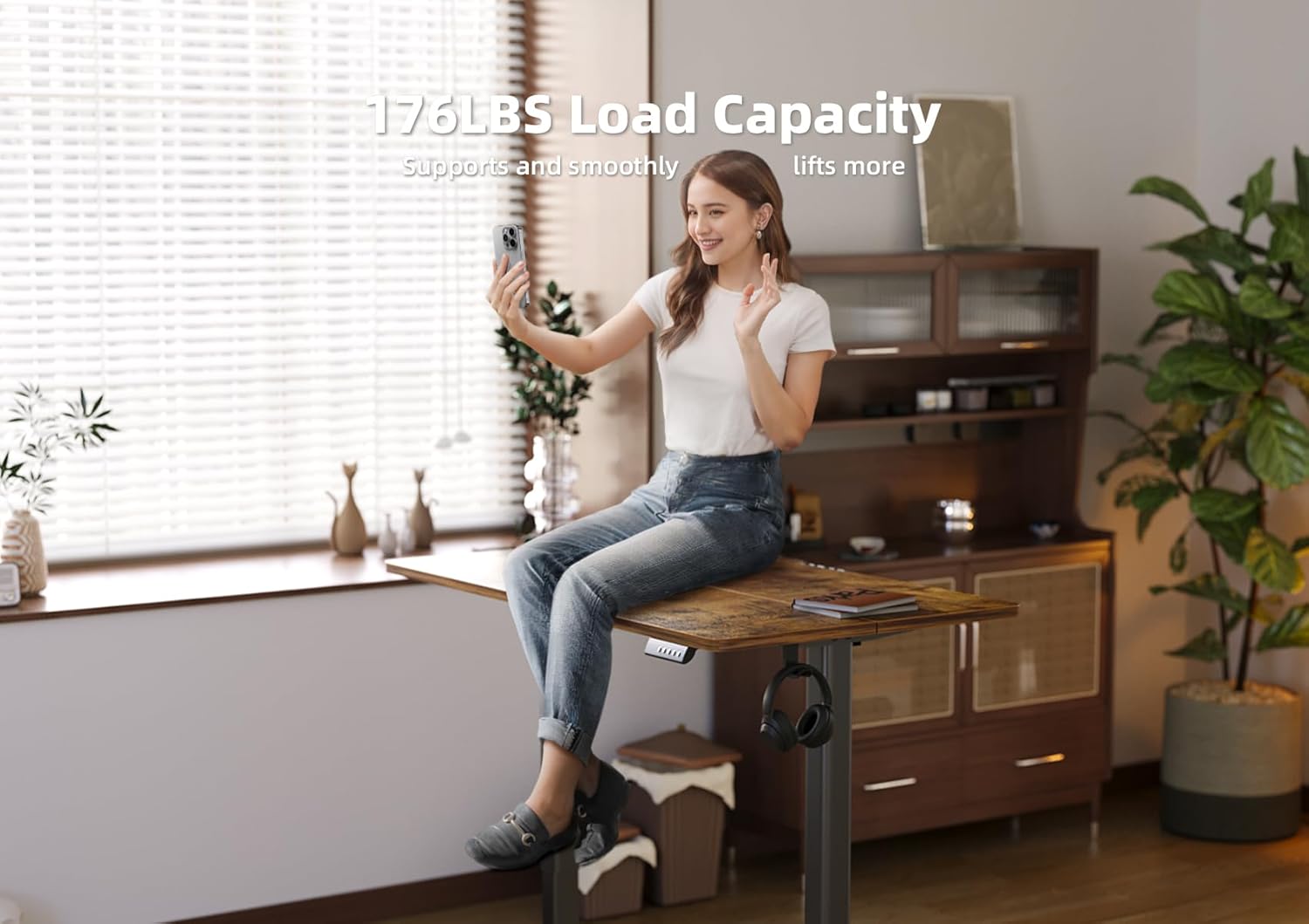 YDN Standing Desk, Electric Adjustable Height Stand up Desk, 55x24 Inches Sit Stand Home Office Desk with Splice Board, Rustic Brown Top