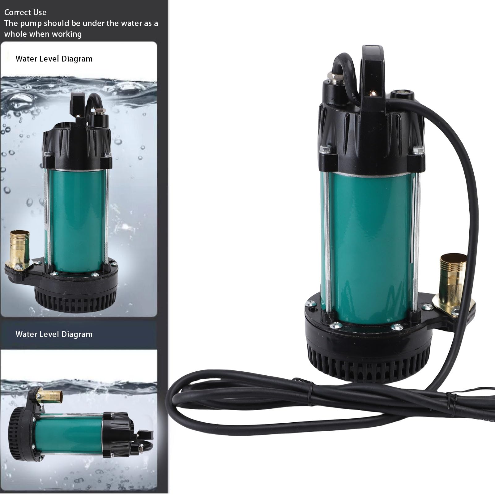 Bomba sumergible de 300W, bomba de agua eléctrica con elevación de caudal potente, acero inoxidable (DC12V)