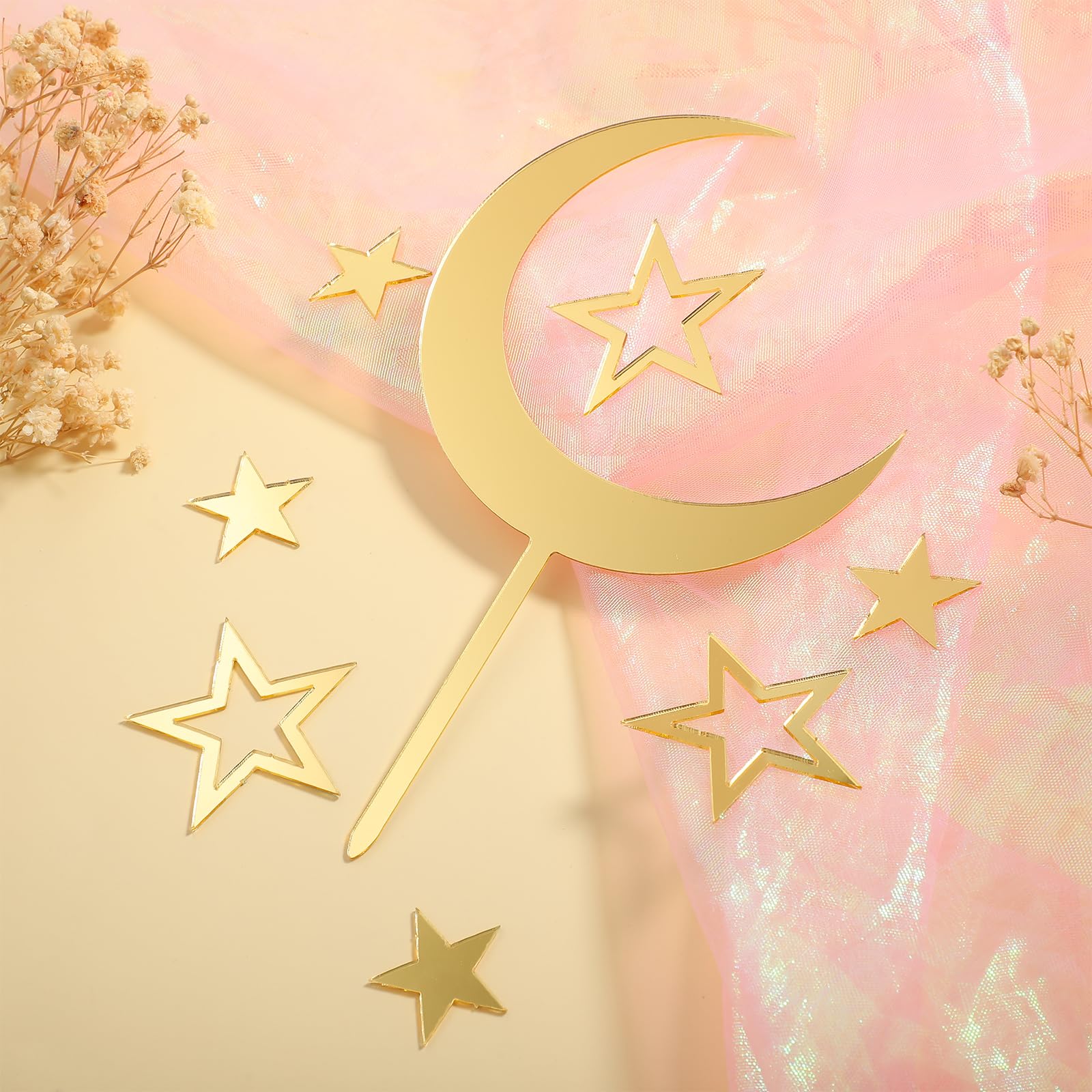 Decorazioni Torta Luna E Stelle - Set 7 Pezzi Per Compleanno, Blu E Argento, Cupcake Toppers - Foto 2