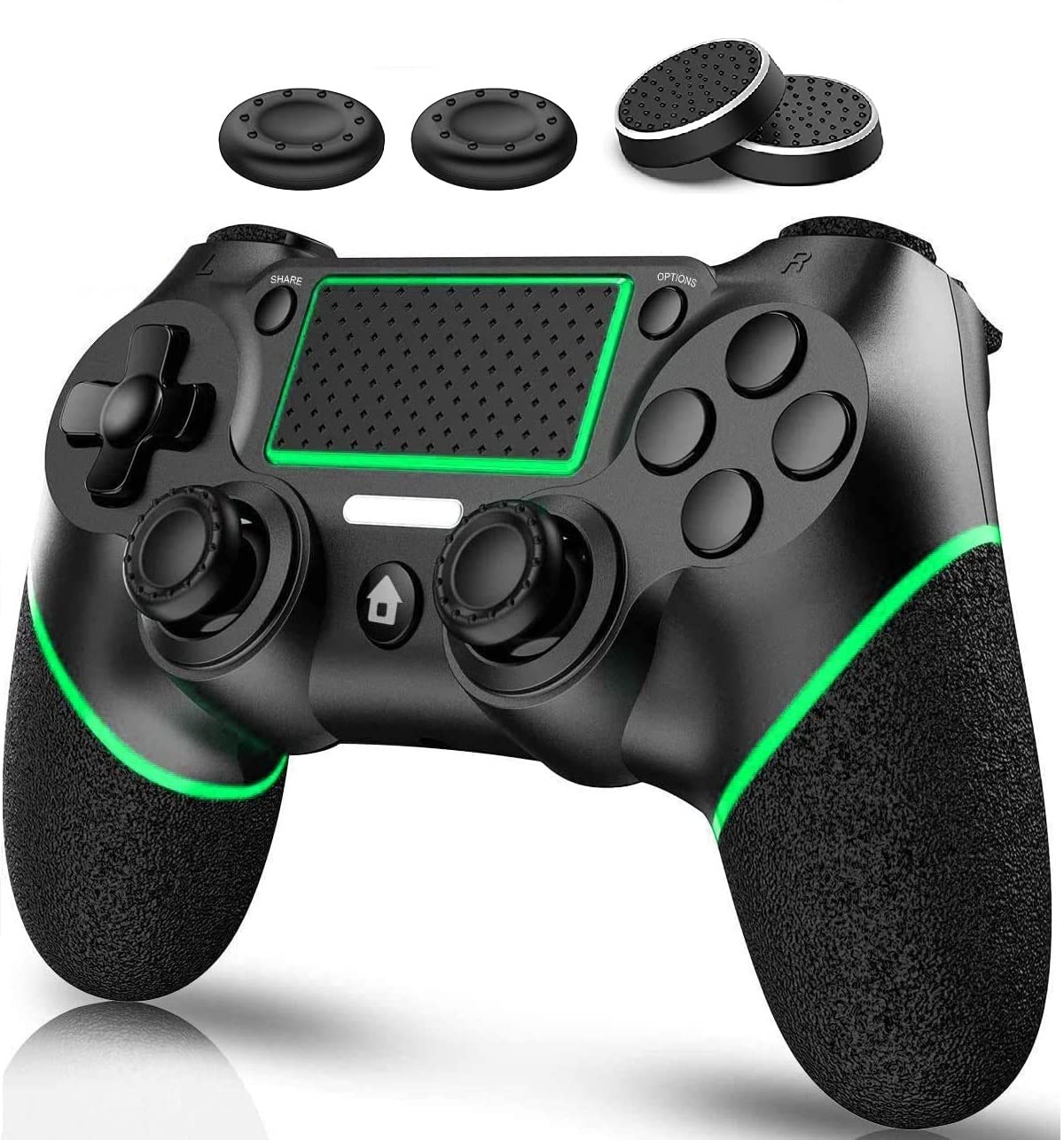 Game Controller Wireless Controller for PS4/Pro/Slim/PC, 3.5mm Headset Jack, 6-axis Gyro Sensor Joystick Controller Dual Vibration Audio Function (black+green)