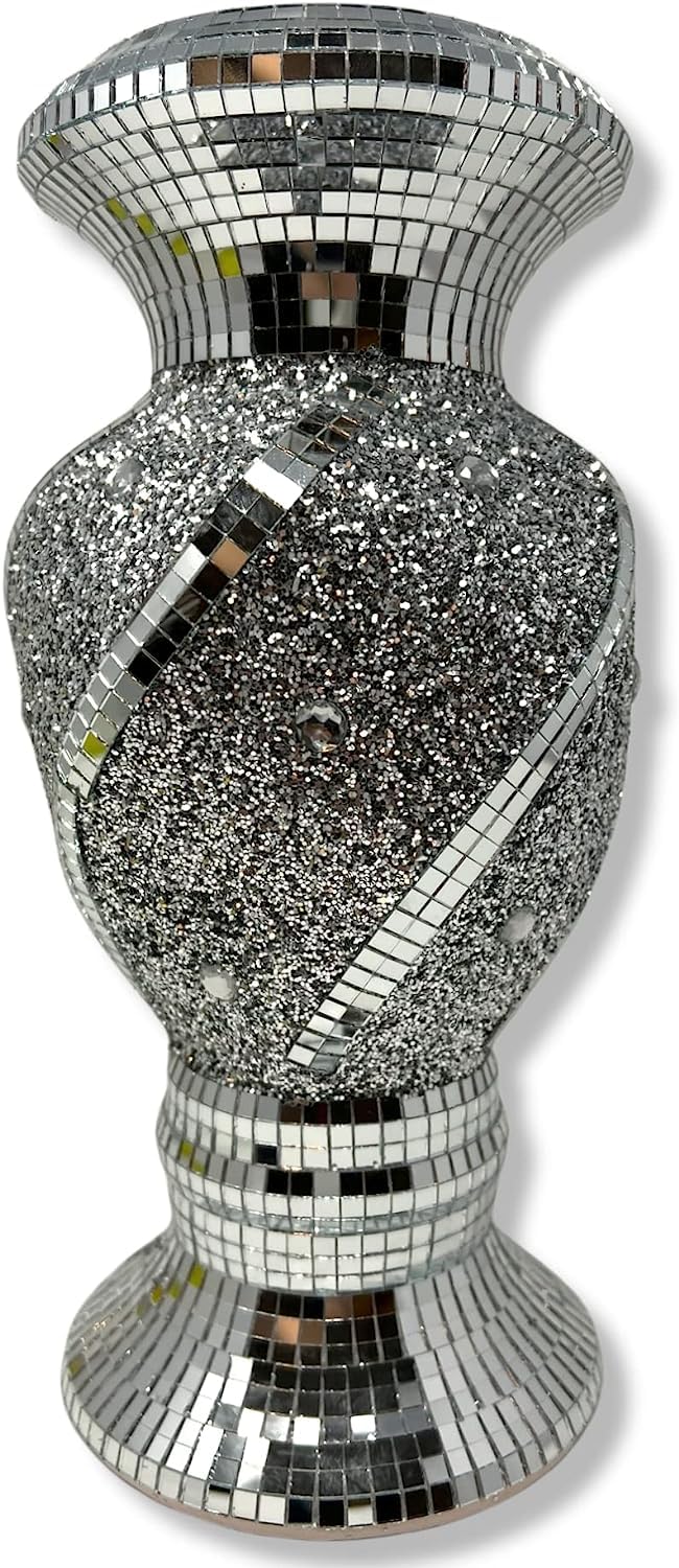 Jayogla Silver Crushed Diamond Glitter Display Flower Vase, Pot With Floral Design Luxury Home Decoration Appearance Is Easy To Attract Beautiful Decorative ( Vase)