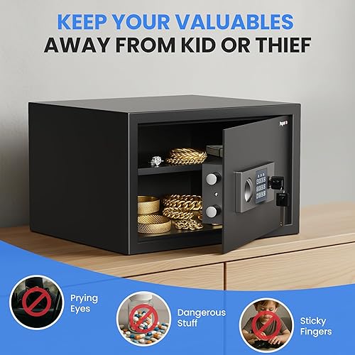 Miniatura 4 de Caja de seguridad digital de 1.2 pies cúbicos, caja de seguridad digital con estante, teclado y combinación, caja fuerte digital de acero de