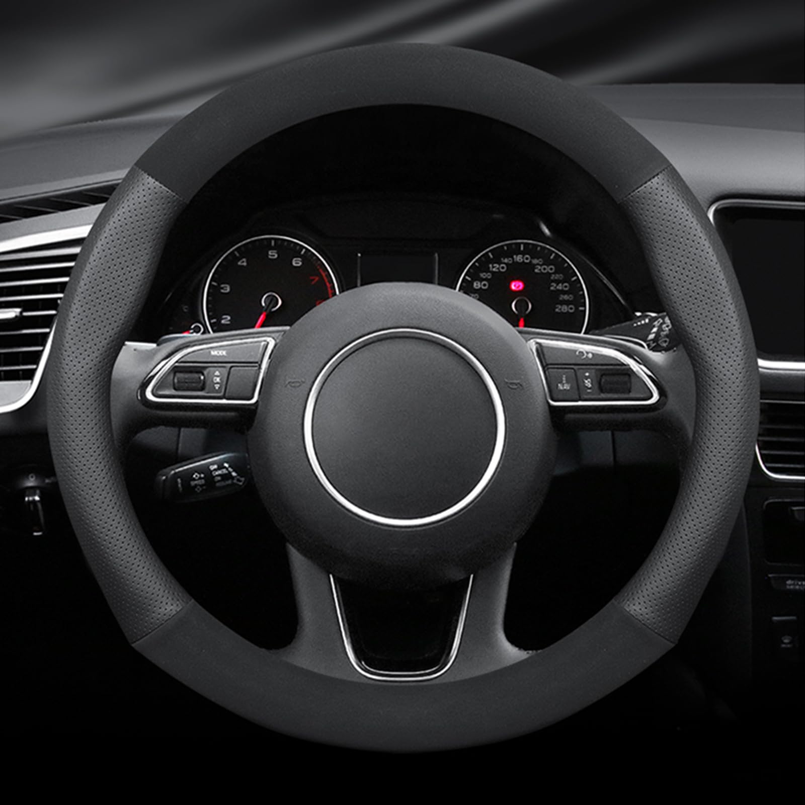 Ergocar Housse Volant Voiture Ronde en Cuir Microfibre Trous d'Aération Antidérapants Et Dérapant 38 Cm / 15 Pouces pour Hommes Et Femmes Accessoires Intérieurs De Voiture