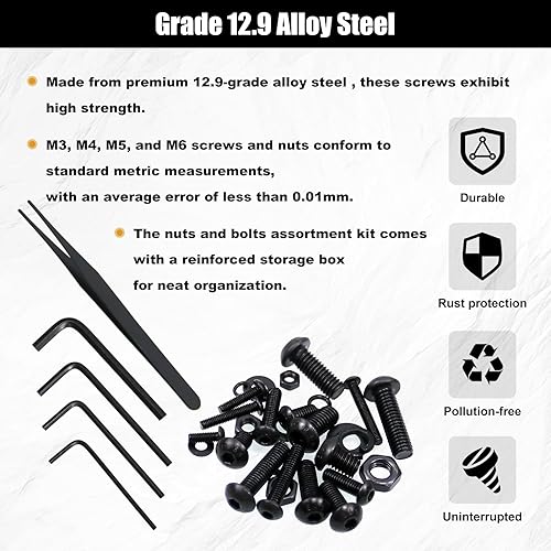 Miniatura 3 de Surtido de 1200 tornillos métricos, surtido de tornillos métricos M3 M4 M5 M6, tornillos, tuercas y arandela, kit surtido de tornillos métricos y