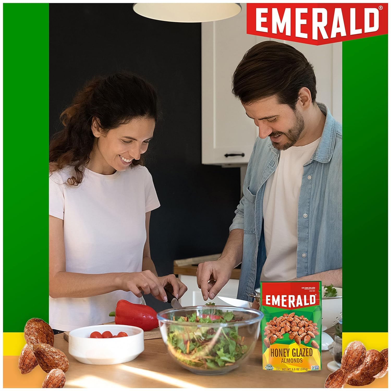 Emerald Nuts, Honey Glazed Almonds, 5.5 Oz, Resealable Bag (Pack of 12)