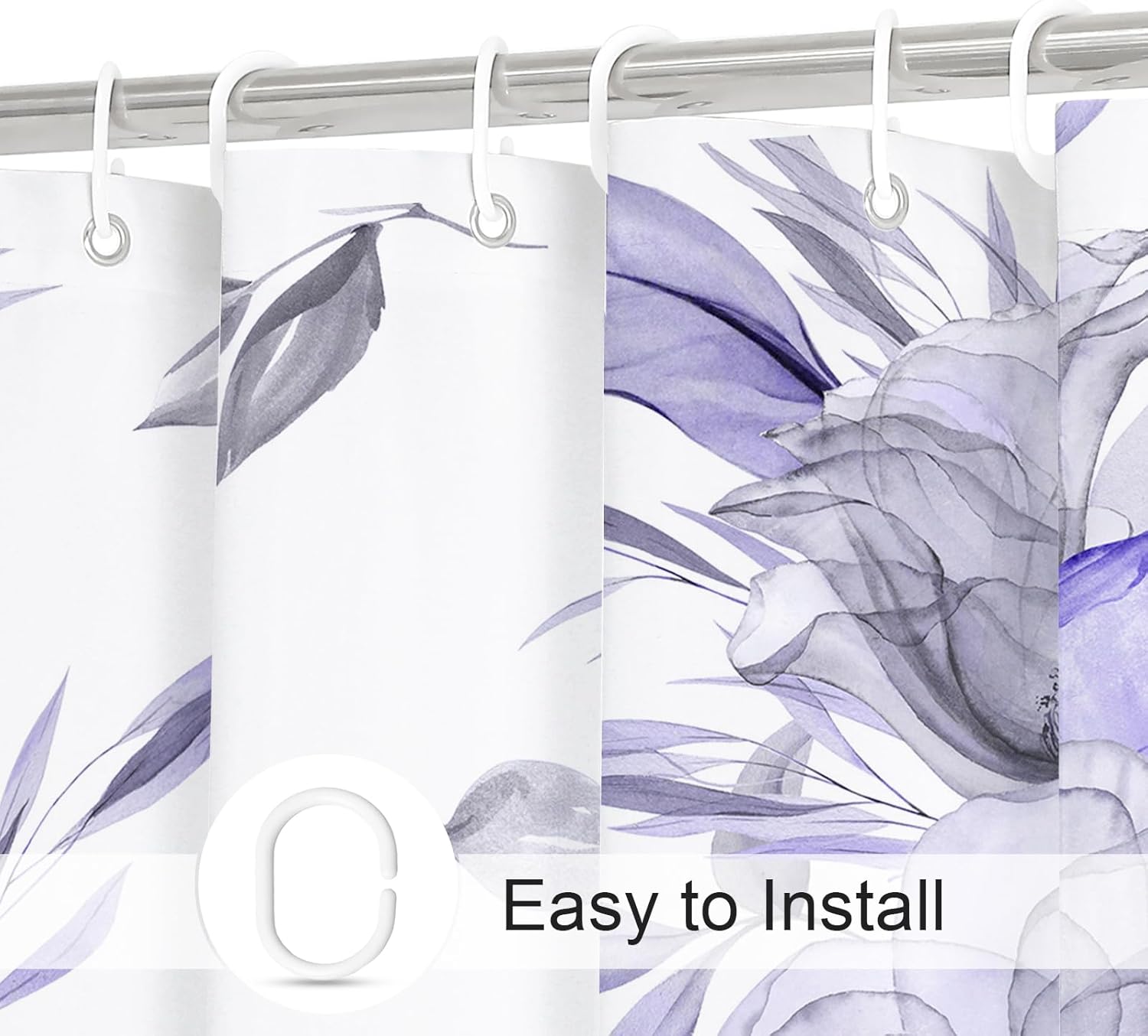 Litabel Small Stall Boho Watercolor Floral Shower Curtain 36 x 72, Purple and Grey Ink Painting Style Flower Shower Curtains for Chic Rustic Bathroom, Artistic Narrow Half Size Shower Curtain