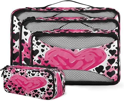Love Leopard Prints Packing Cubes 4 Pack Travel Packing Bags Set Lightweight Mesh Travel Luggage Organizer Clothes Carry on Suitcase Bags for