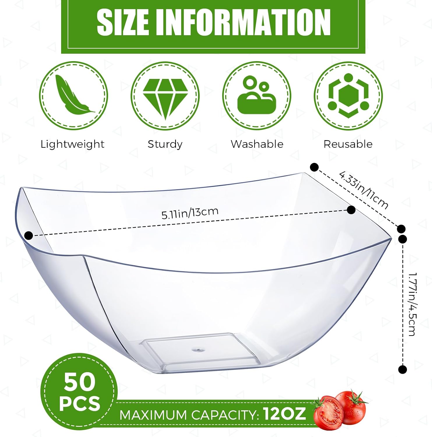 Tanlade 50 Pcs Square Plastic Serving Bowls Disposable Salad, Clear, 12 oz image 2