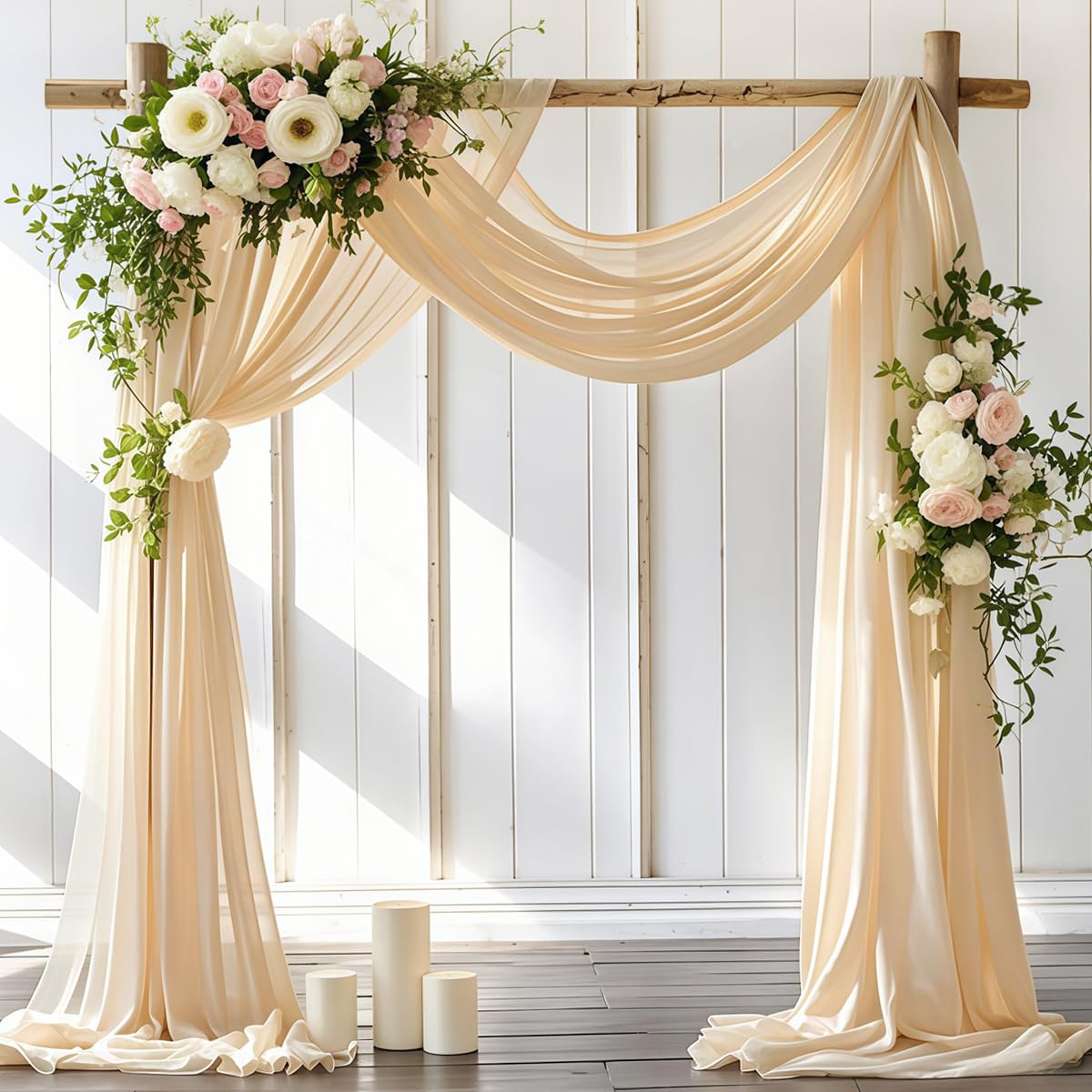 LINXTAR Wedding Arch Draping Fabric 4 Panels 30'' x 18FT Champagne Sheer Chiffon Arch Drapery for Bridal Shower Backdrop Outdoor Party Arches Church Ceremony Decoration