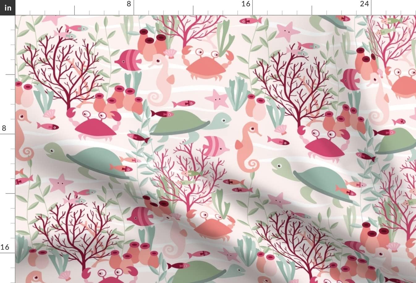 Spoonflower Fabric - Life Reef Animals Sea Ocean Turtle Seahorse Aquatic Crab Girl Printed on Upholstery Velvet Fabric Fat Quarter - Upholstery Home Decor Bottomweight Apparel