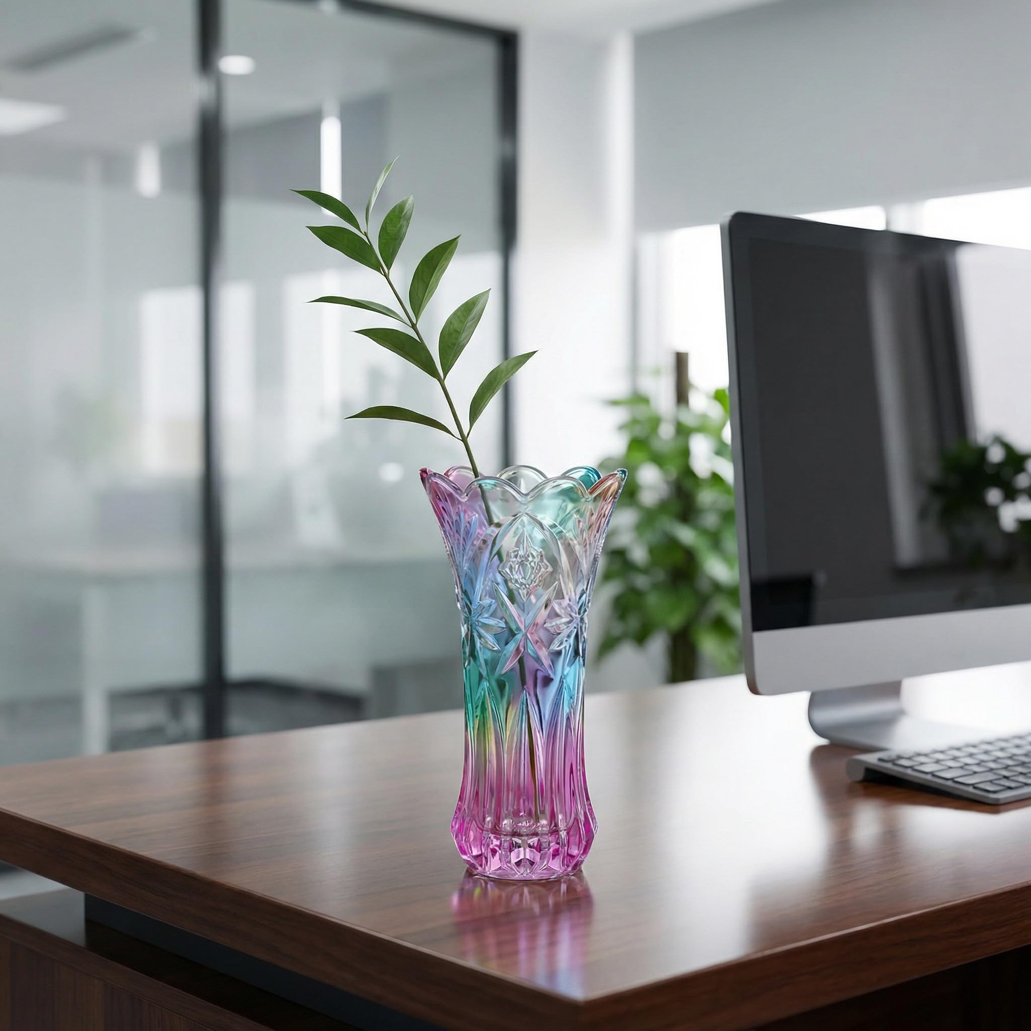 Jarrón Decorativo de Vidrio para Fresias y Ramas, Diseño Artístico | Uso en Salón y Oficina, Admite Adornos Vegetales, Acabado Simple y Seguro
