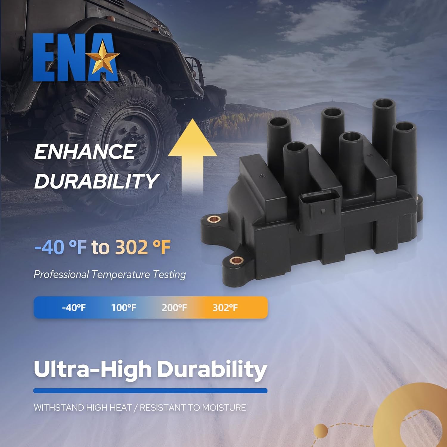 ENA Set of 1 Ignition Coil with 6 Spark Plugs and Wire Set Compatible with Ford 2004 2005 2006 2007 2008 Ranger 3.0L V6 Replacement for FD498 C1312 3354 SP413