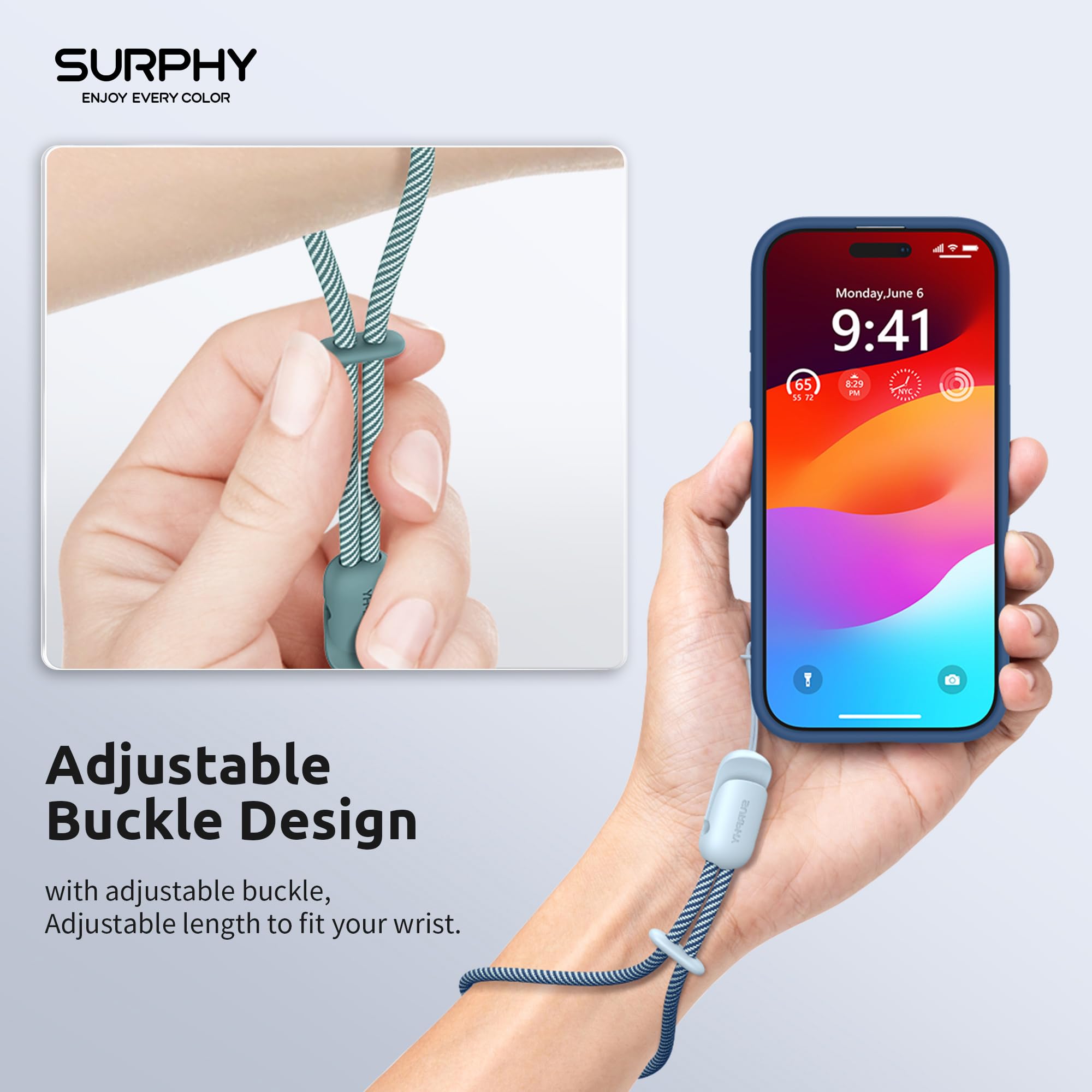 SURPHY Cordino per Cellulare,2 Pezzi Regolabili Universale Cordino,Compatibili con Custodia del Telefono per iPhone/Samsung/Xiaomi/Airpods e Molto Altro Ancora,24cm(Blu nuvola & Verde)
