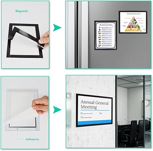 Miniatura 6 de CRUGLA Juego de 12 hojas de marco magnético con respaldo autoadhesivo, marco negro A4 para niños, marco de póster para certificado de foto para