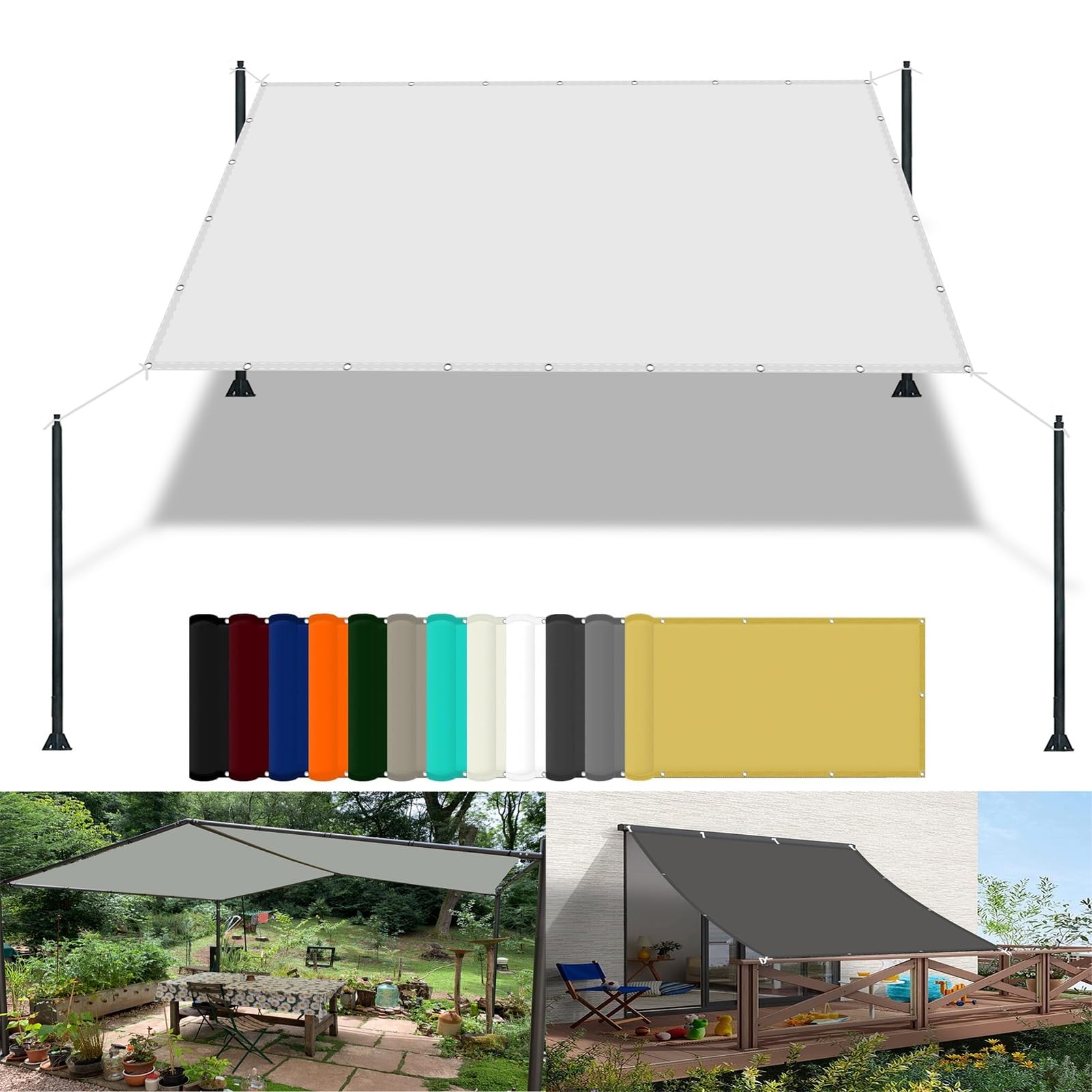 Sunscreen Awning Canopy 0.8 x 3 m(2.6 x 9.8ft) Waterproof Patio Sunshade with Free Rope UV Block Weather-Resistant with Grommets Pes Sail Shades Fence Pergola Balcony, White — image 1
