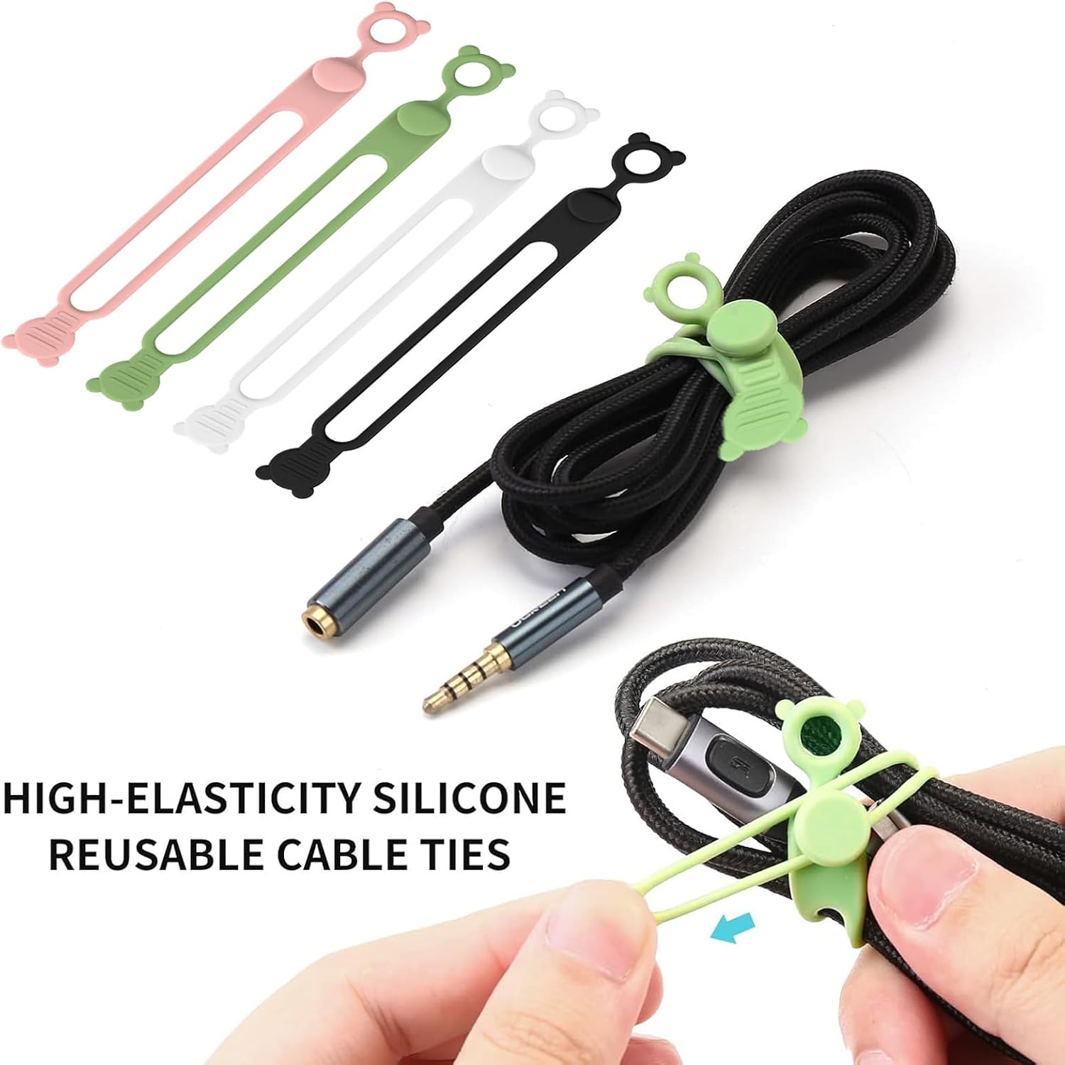 IFNOW Silica Gel Cord Organizer Reusable, Multipurpose Elastic Cord Organizer for Bundling and Fastening Cable Cords Wires, Black 16 PCS Waterproof Self-Fastening Cable Tape