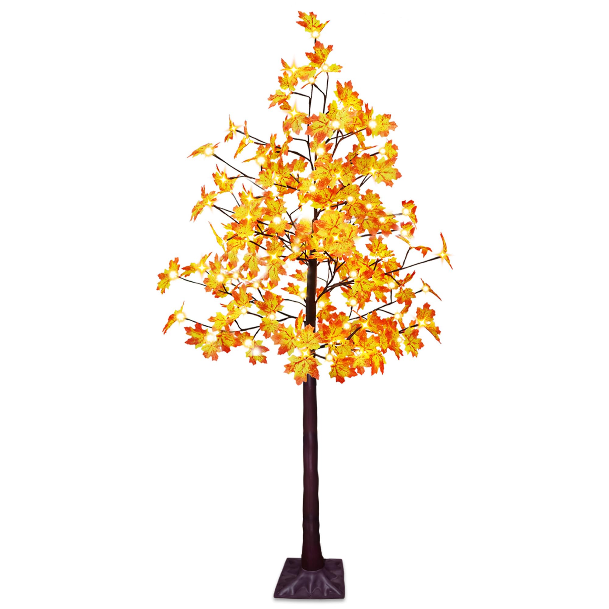 Artificial Lighted Maple Tree 180CM, 120 LED Warm White Fall Decorations Indoor Ourdoor, Orange, Fall Autumn Thanksgiving Decorations