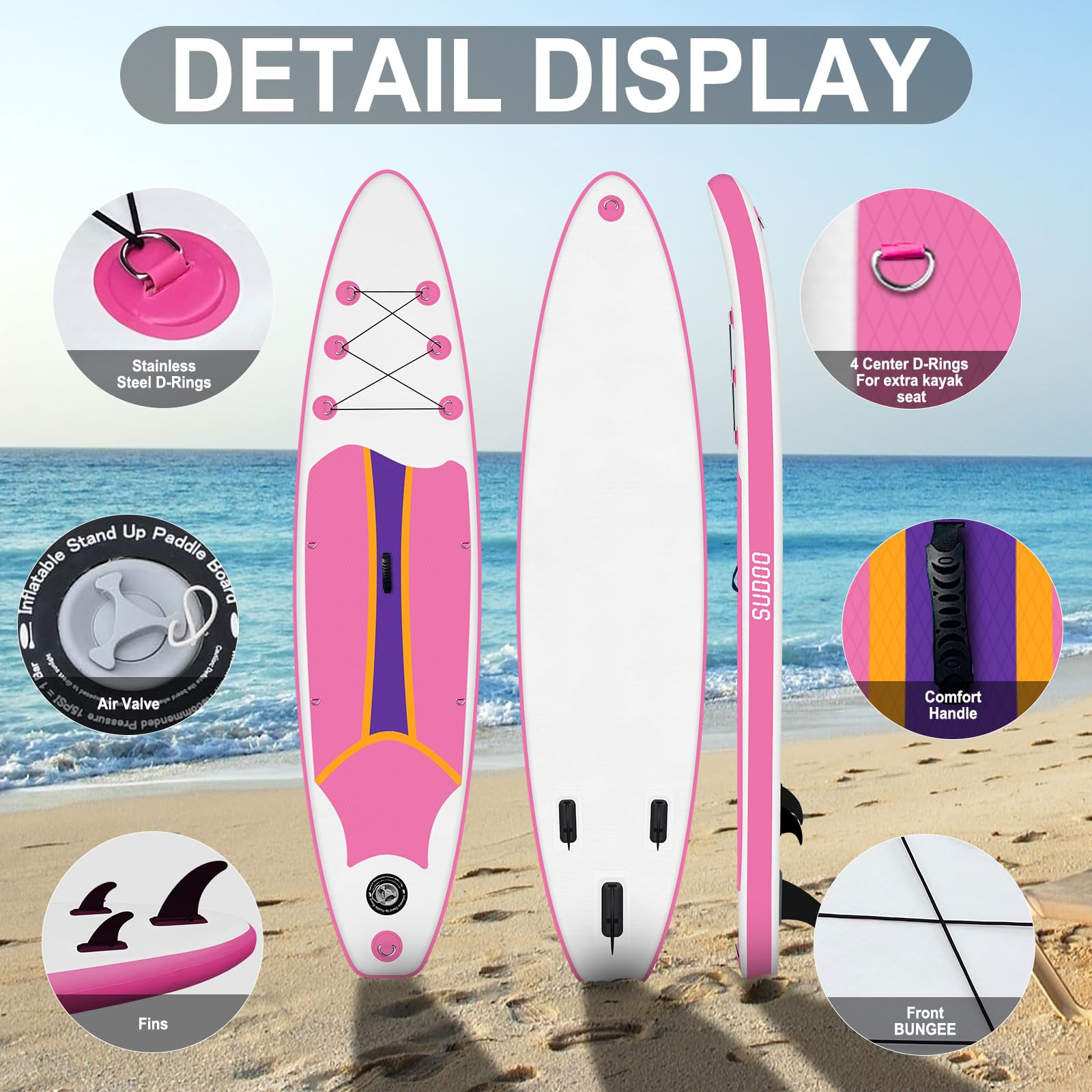 SUDOO 10FT Ultra-Light Inflatable SUP | 10'×30'' Stand Up Paddle Board | Non-Slip EVA Deck | Stable for Youth & Adults | Premium SUP Accessories (Paddle, Leash, Pump, Backpack)