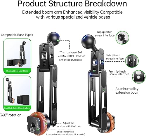 Miniatura 3 de Adjustable Car Mount Base 17mm Ball Head Adapter Fit 14 Tripod Screw Hole for Secure Device Positioning Smartphone Holder for Car