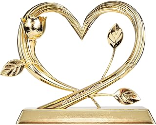 20th Wedding Anniversary Heart Unique Gifts Idea for Couple or Parents - Willow Branch Heart and Flower Metal Sculpture, Romantic Heart Table Top Decoration Gift for Her and Him