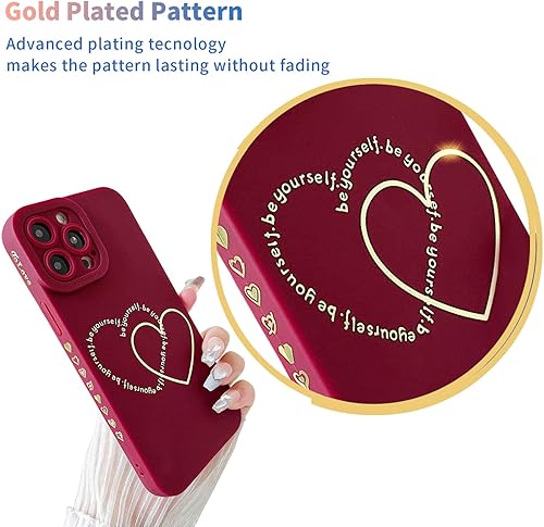 Miniatura 2 de Funda para iPhone 15 Pro Max para mujeres y niñas, bonita funda chapada en oro con doble corazón, suave, a prueba de golpes, funda protectora