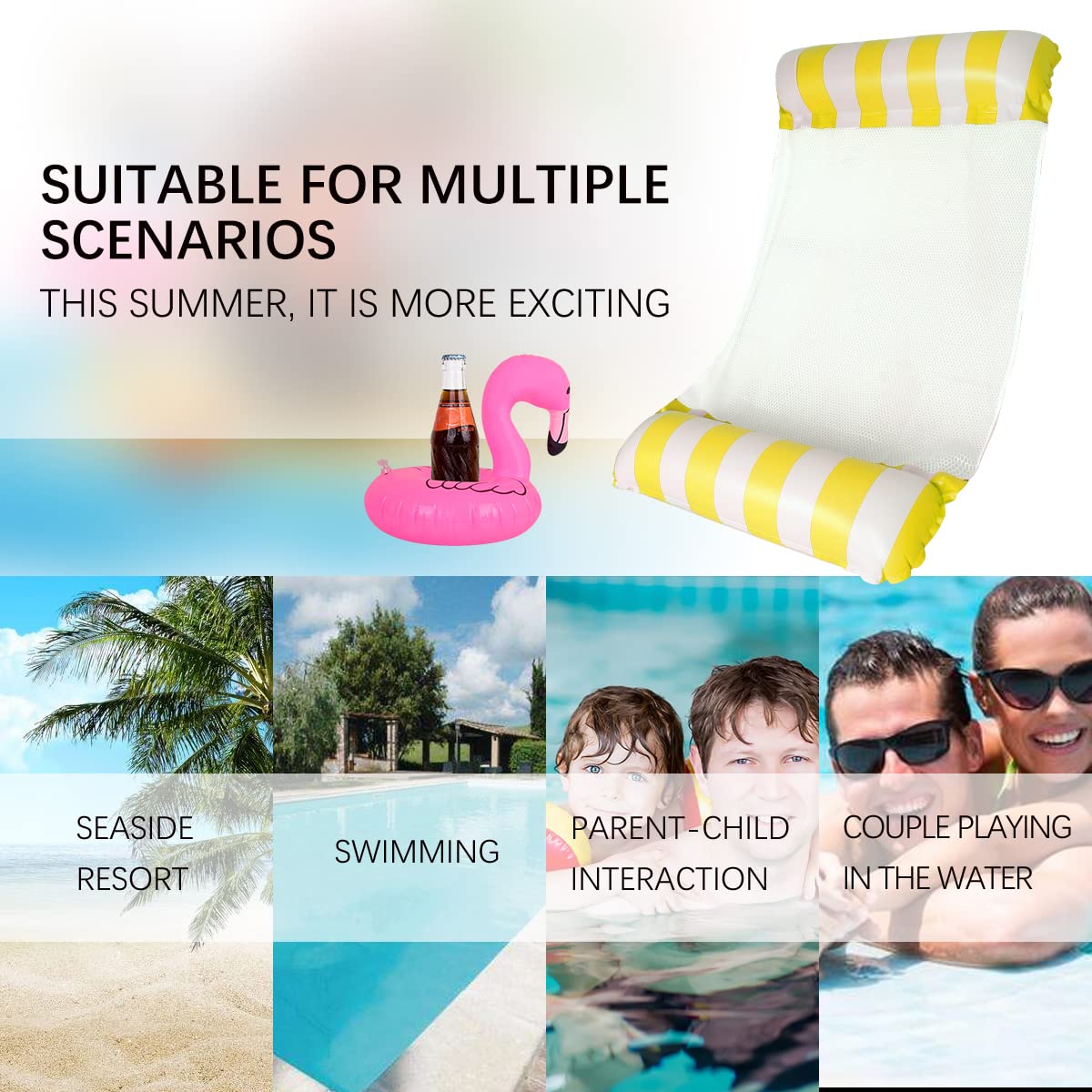 2 Pezzi Materasso ad Aria Piscina Acqua Amaca con 2 Pezzi Gonfiabile Porta Bevande, Gonfiabile Nuoto Letto 4 in1 Acqua Amaca Salotto Sedia Piscina Salotto Amaca Gonfiabile Piscina