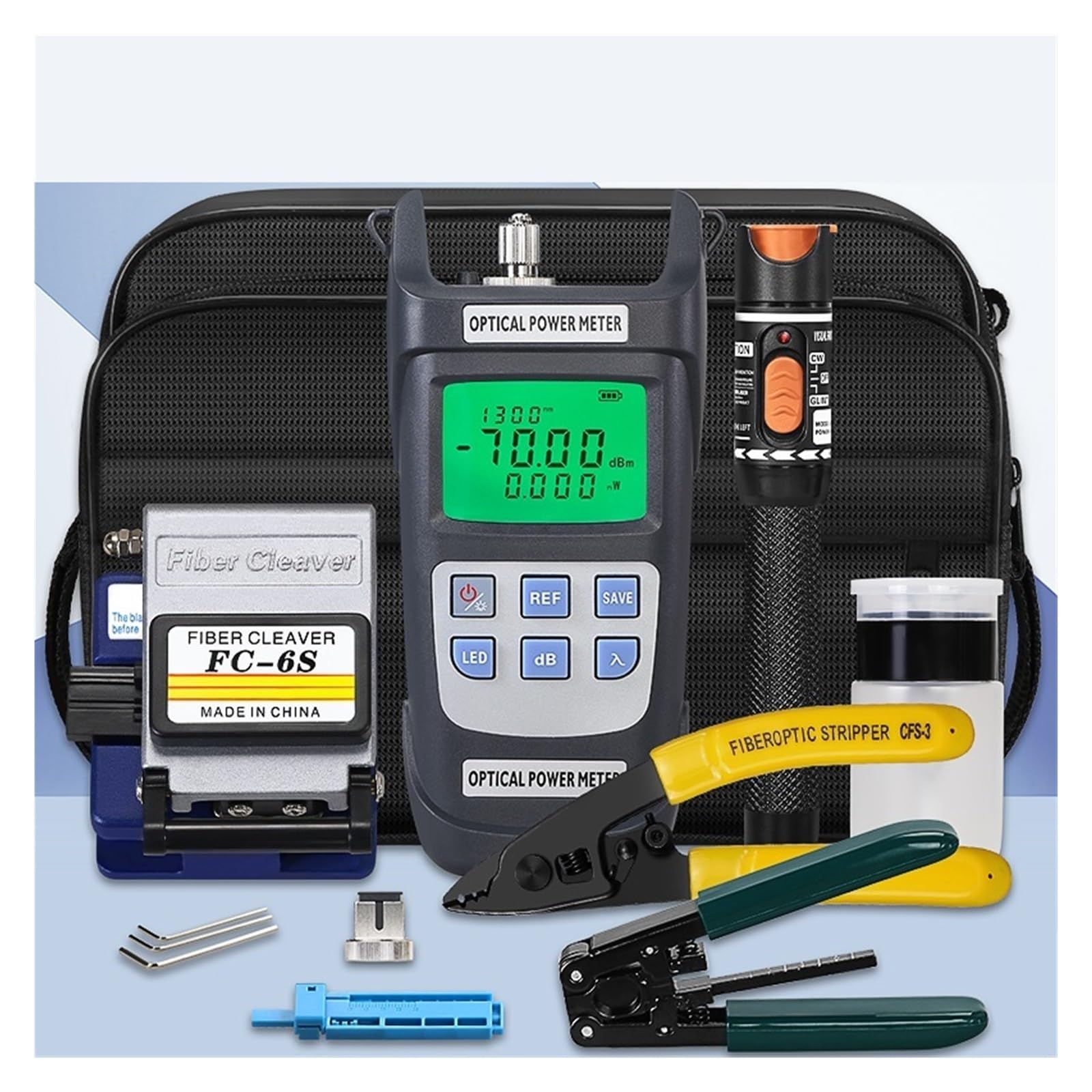 Cfwwsaq 70 To 10Dbm Fiber Tester, 17Pcs/Set Ftth Fiber Optic Tool Kit With Fc-6S Fiber Cleaver -50~+26Dbm Optical Power Meter Visual Fault Locator 10Mw(-70 To 10Dbm)