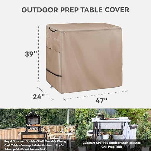 Miniatura 62 de Funda de comedor al aire libre, funda impermeable resistente para mesa de trabajo plana Royal Gourmet PC3401S y PC3401B, compatible con carrito