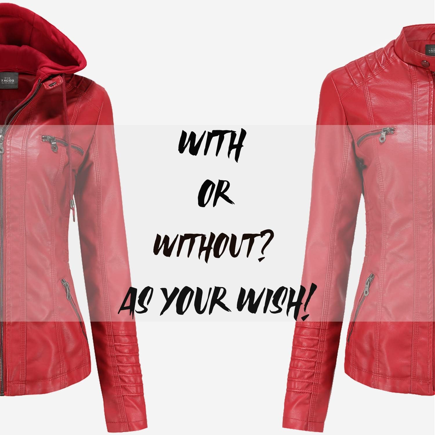 Tagoo Faux Leather Jacket Women Motorcycle Coat for Biker with Removable Hood Plus Size - Image 5