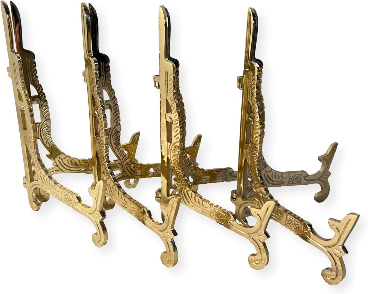 Thorness Set of 4 of Large 10-inch Metal Easel Brass Finish | Plate holder | Display stand | Metal Frame Holders for Photo Pictures Decorative Plate Dish | 25cm (H) x 15cm (Deep)