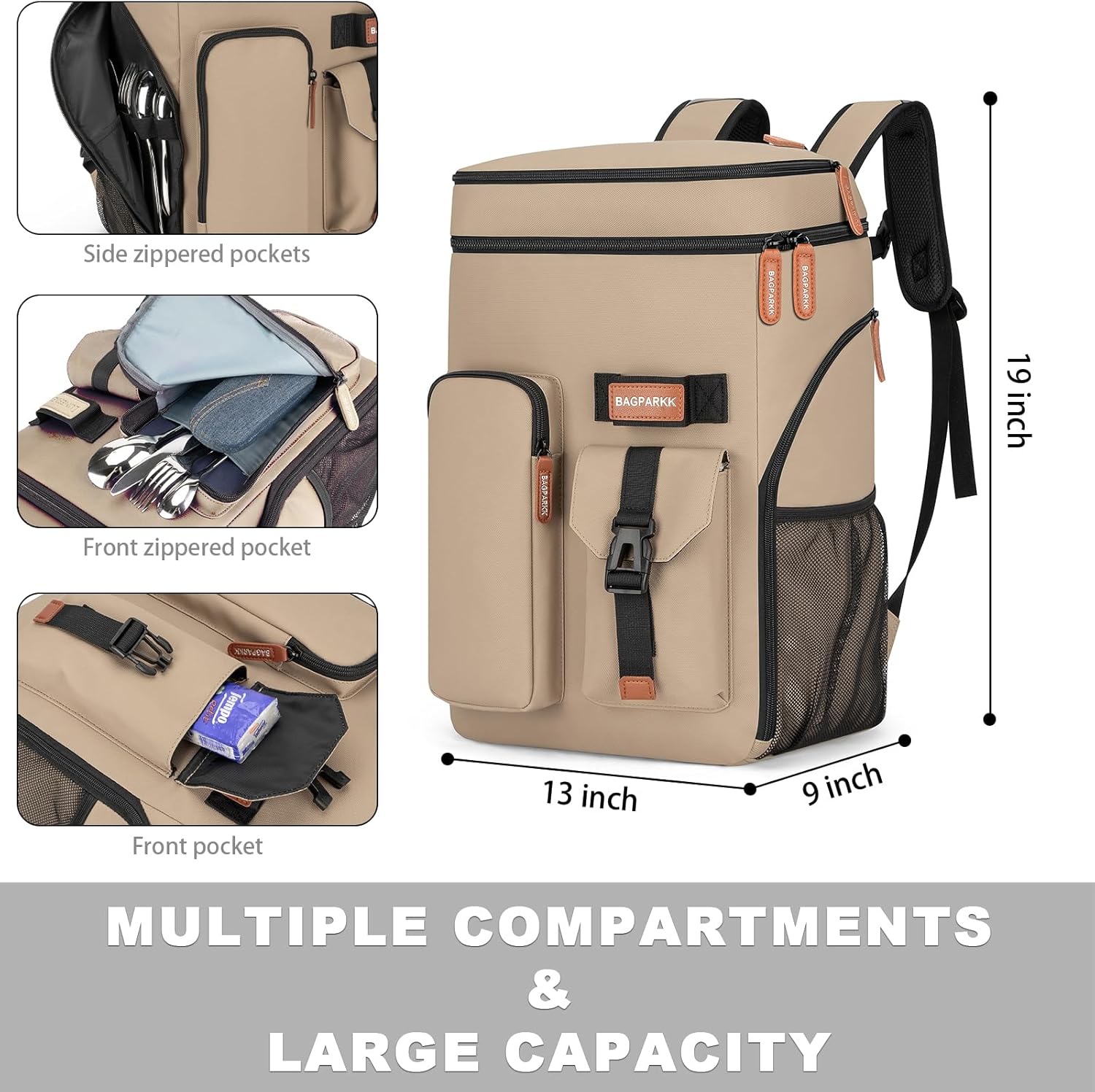 Insulated Cooler Backpack,33/45 Cans Multifunctional Double Deck Leakproof Cooler Bag with Sternum Strap,Large Capacity Lightweight Travel Camping Beach Backpack - Image 6