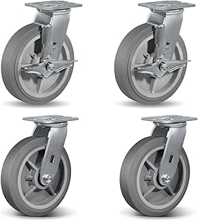 HANDSAMMU 8x2" Heavy Duty Caster Wheels -Industrial Caster Wheels, Rubber Wheels（Flat Tread）- Set of 4 with up to 2400 LB ...
