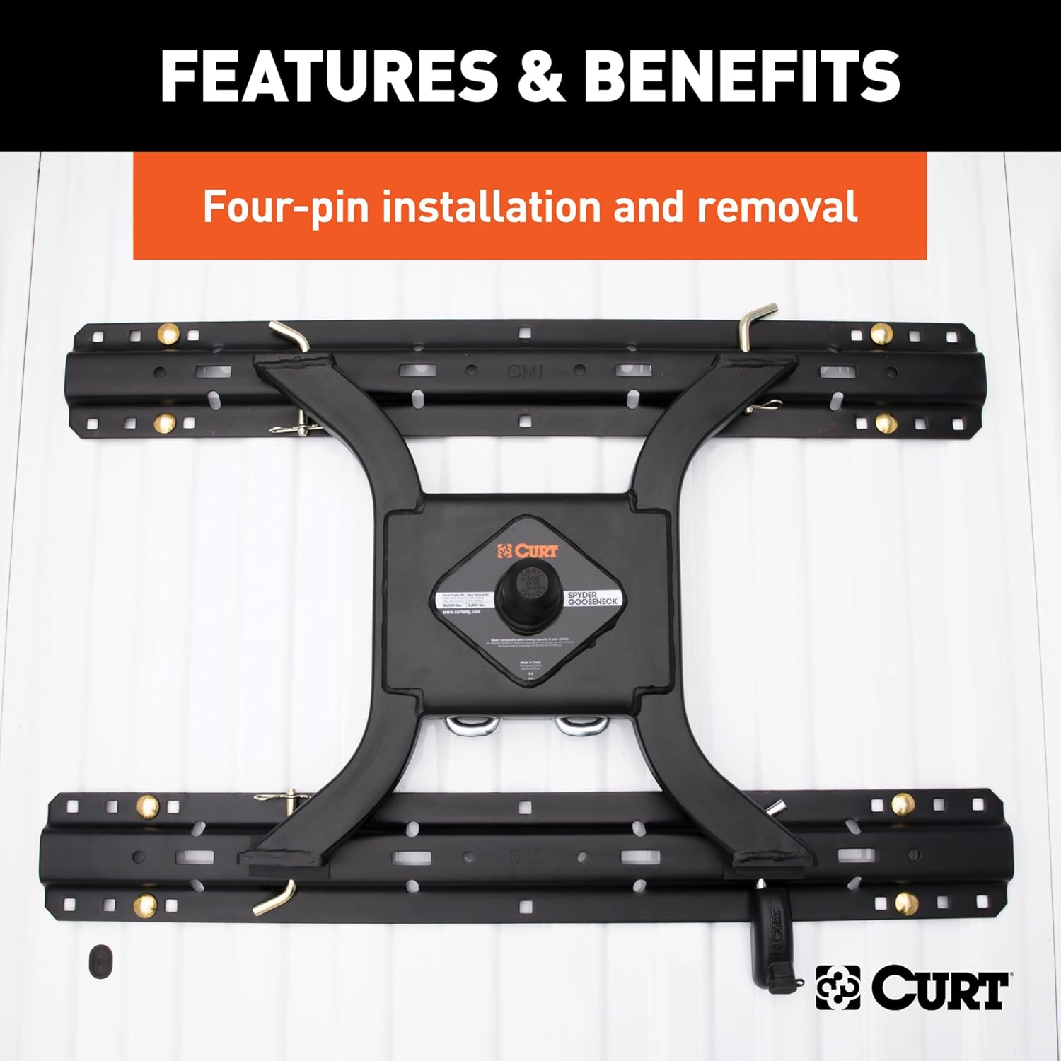 CURT 16085 Spyder 5th Wheel to Gooseneck Adapter Hitch, Fits Industry-Standard Rails, 25,000 lbs, 2-5/16-Inch Ball