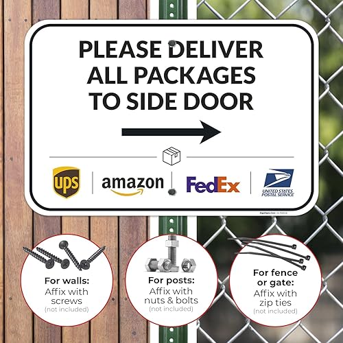 Vista 280 de Cartel de entrega del paquete, letrero de instrucciones de entrega, 10 x 7 pulgadas, aluminio 040 libre de óxido, resistente a la decoloración