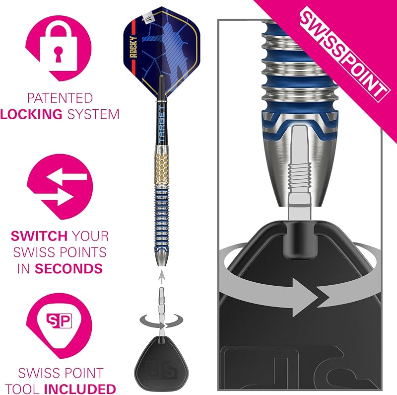 Target Darts Josh Rock Gen 1 acél hegyű darts szett, 90% volfrám, 22-25G, Swiss Point