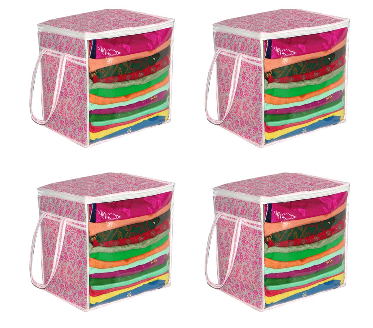 Garments Protector Saree cover | Clothes Storage Bag with Dust Protection Front Clear window | Zip Closure for Multi-Purpose Clothing Storage Bag Pack of 4-image-30