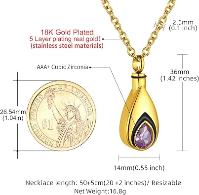 Rectangle Purple Alexandrite Urn Necklaces Bundle for Women, Charm Cremation Pendant Necklace Sets Jewelry (Gift Box)