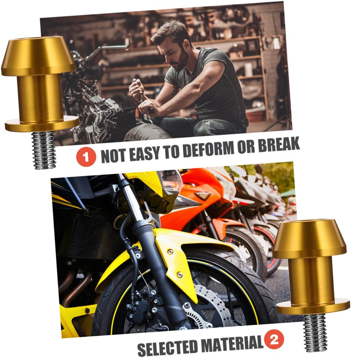 SECFOU Motorcycle Swingarm Spools Sliders Cnc Rear Swing Arm Screw Stand Bobbins 8mm Gold 4pcs for Racing Motorbike Accessories