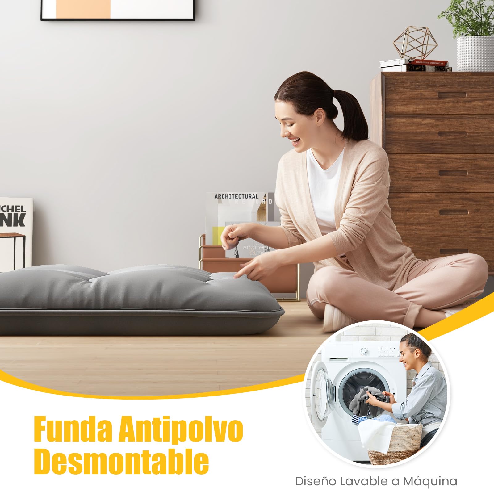 GIANTEX Colchón de Suelo Futón Japonés, Alfombrilla de Tatami Plegable y Portátil, Colchón Plegable con Bolsa de Transporte y Funda Extraíble (Gris, 140 x 200 cm)