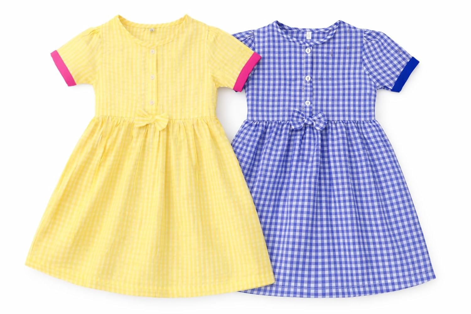 Girls Muslin Cotton Dress Combo Pack of 2 | Soft Breathable Summer Frocks | Half Sleeve Casual Yellow Stripe & Blue Check - Review, Price and Buying Guide