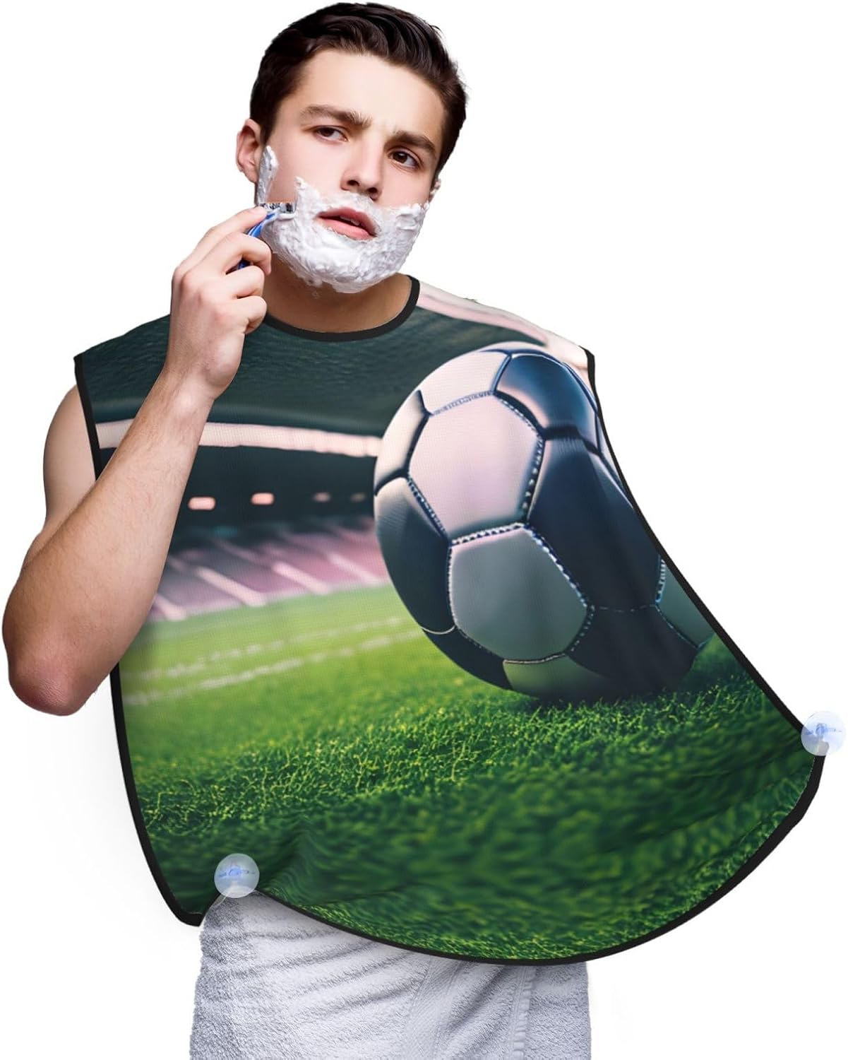 Soccer Ball Print Beard Bib Apron For Men, Beard Hair Catcher For Men Shaving Trimming,Beard Cape Cloth