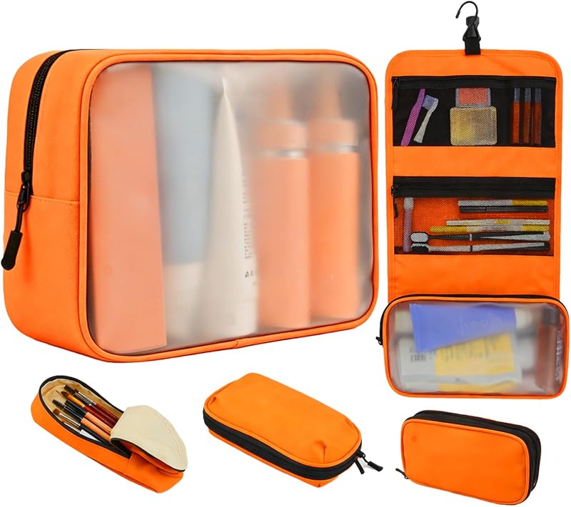 Kit necessaire de viagem Idcymoul com 5 peças e bolsa suspensa, laranja