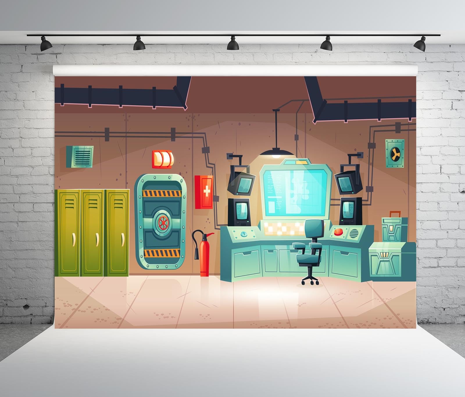 BELECO 5.2x3m Telo sfondo laboratorio scientifico cartone animato | Bunker sotterraneo armadietti pannello controllo monitor porta blindata base scientifica segreta accessori foto