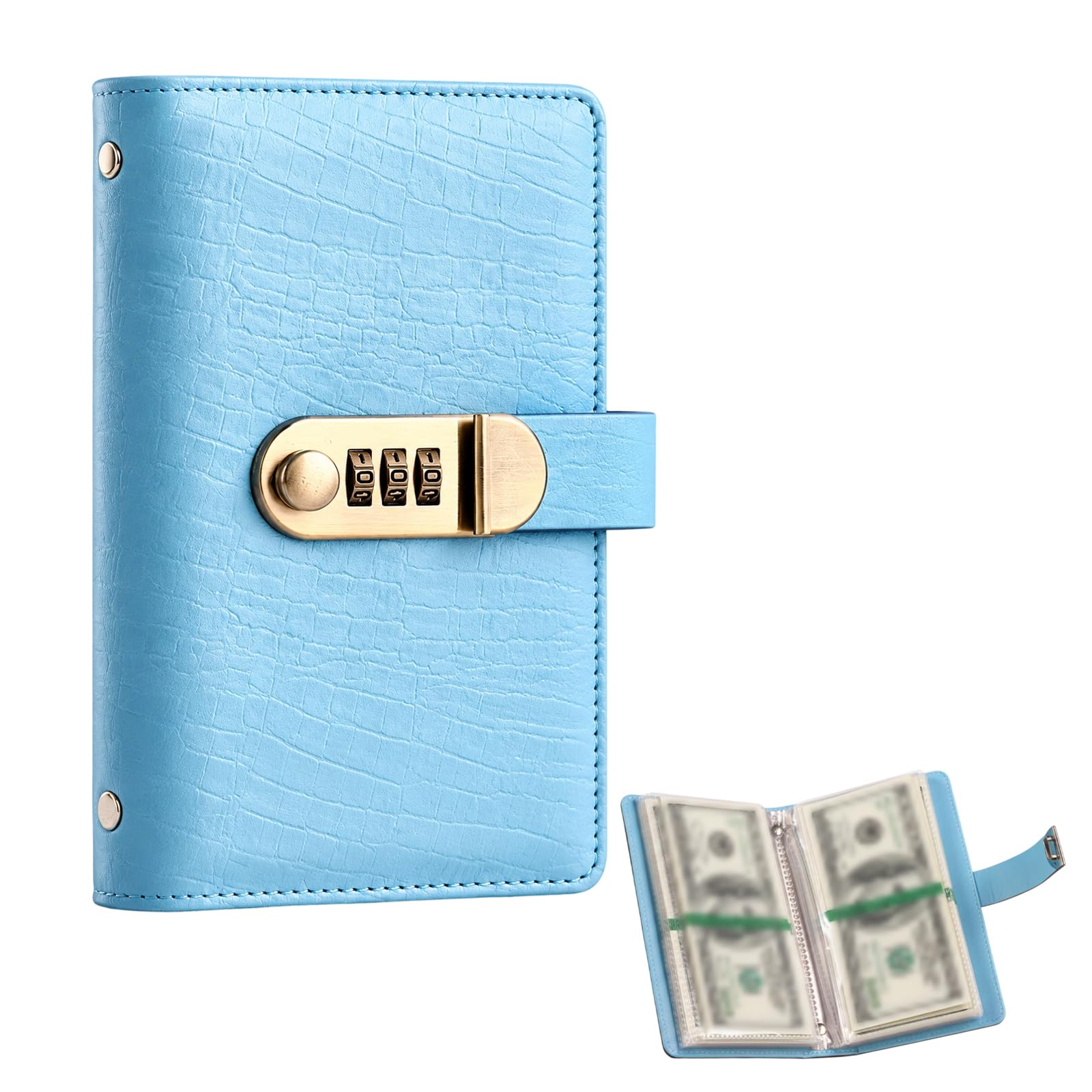 NHCDFA Money Saving Wallet, Budget Binder, Money Wallets for Saving, Blue Crocodile Pattern Design, Compact Storage, Capacity for 100 Notes, Durable Construction, Organised Money Management Accessory